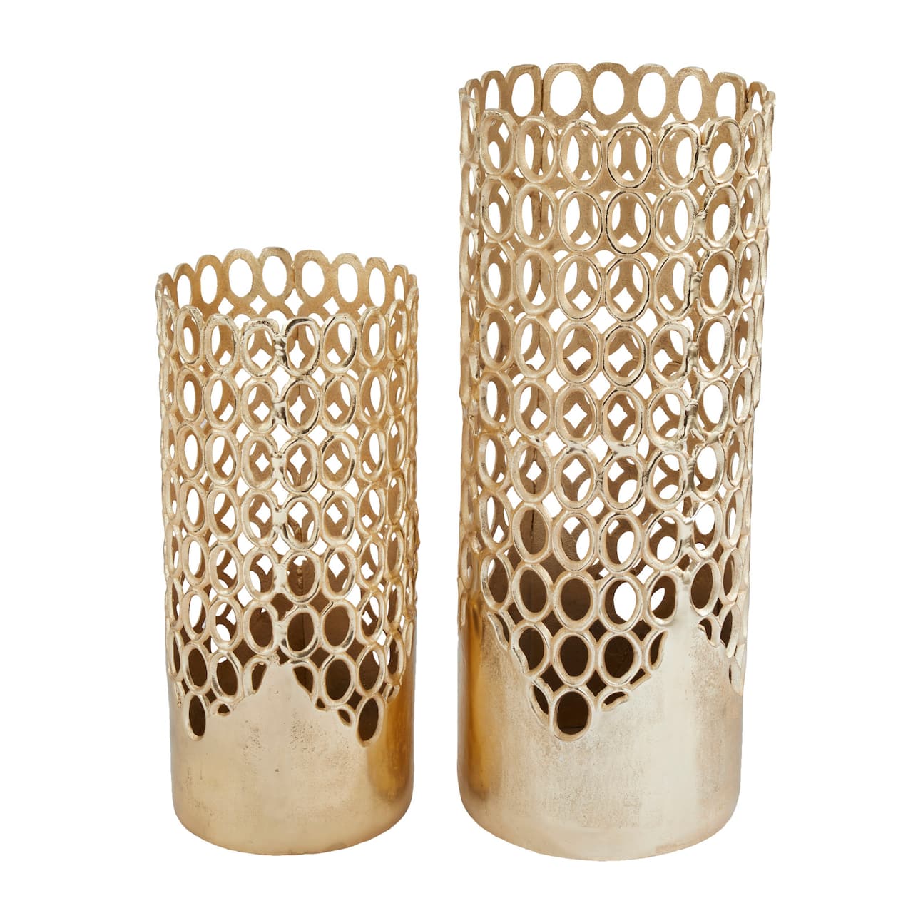 Set of 2 Gold Aluminum Contemporary Vase, 32&#x22; x 12&#x22; x 12&#x22;